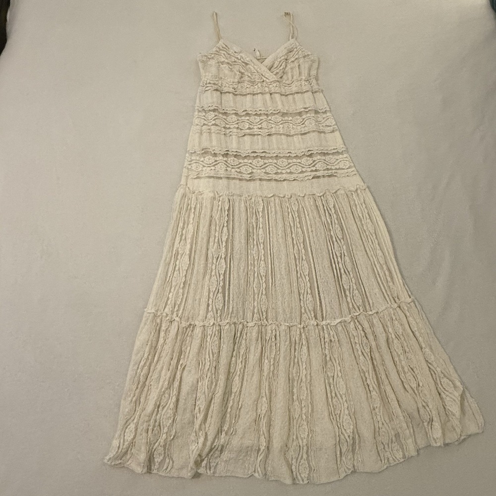 Willow & Clay Lace Tiered Maxi Dress Size Large Cream Boho Cottagecore Romantic
